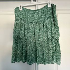 Anthropologie Smocked Tiered Ruffle Mini Skirt